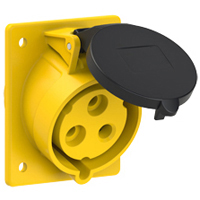 Pin and Sleeve Receptacle Outlet Devices 888-1228-NS IEC 60309 Panel Mount Receptacle Angled Type, IP44 Rated, 30 Amp 120 Volt, 4H, IEC 309 International Pin and Sleeve Devices 